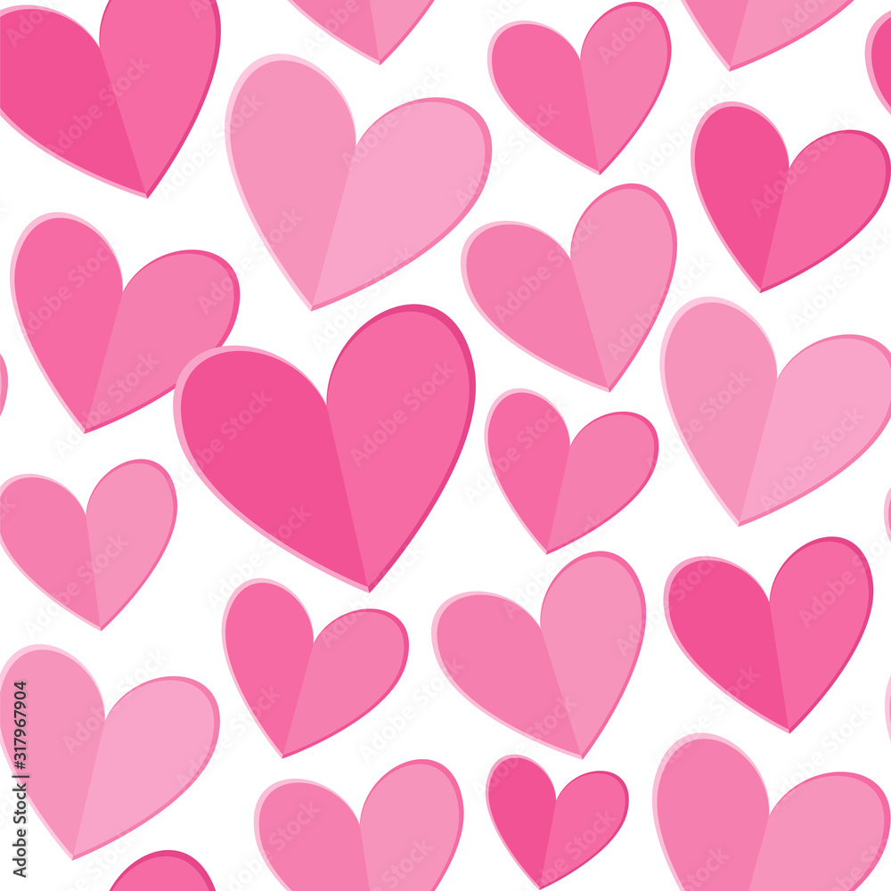 Seamless vector pattern with cute pink hearts. Valentine's Day background.
