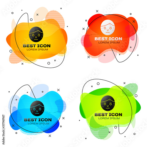 Black Man with excessive sweating icon isolated on white background. Set abstract banner with liquid shapes. Vector Illustration