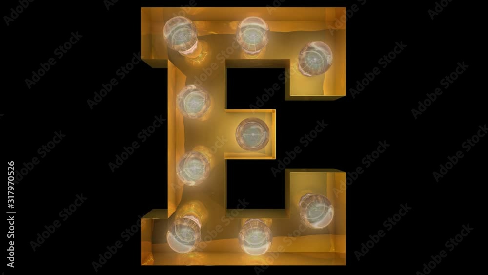 Animated Gold Light Bulb Letters with 4 loop animations and alpha E Animated Gold Light Bulb Letters with 4 loop animations and alpha E