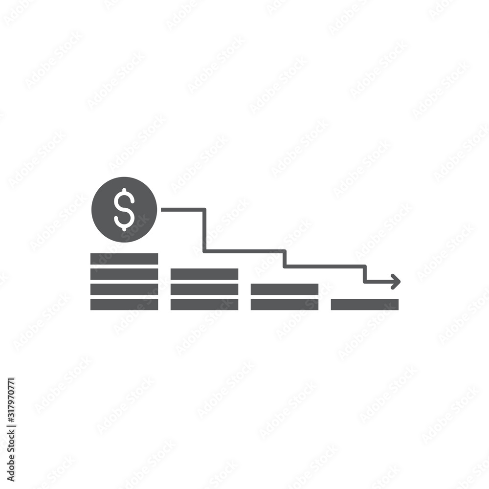 Dollar Loss graph vector icon symbol finance isolated on white background Dollar Loss graph vector icon symbol finance isolated on white background