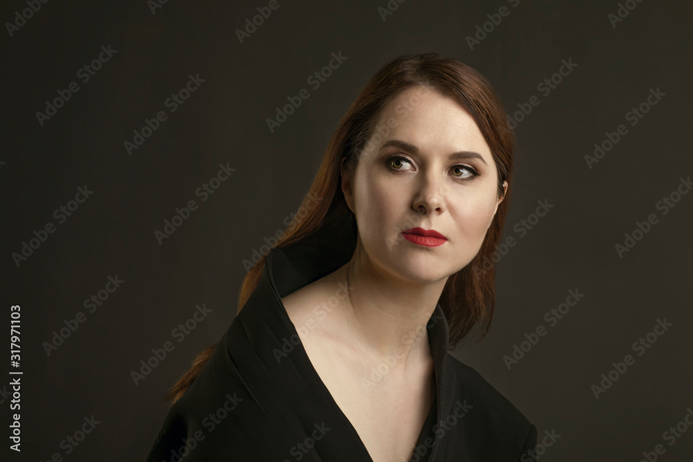 studio classic portrait of a girl with red lipstick studio classic portrait of a girl with red lipstick
