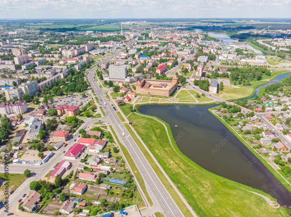 Summer aerial panorama of the city of Lida. Belarus.