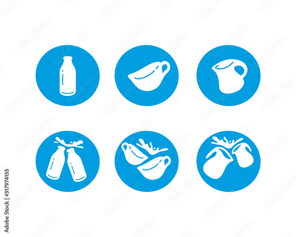 Milk symbol set. Bottle, jug, scoop. Dairy organic logo. Food and drink sign elements. Milk symbol set. Bottle, jug, scoop. Dairy organic logo. Food and drink sign elements.