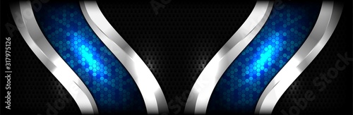 modern blue tech with silver line dark carbon background