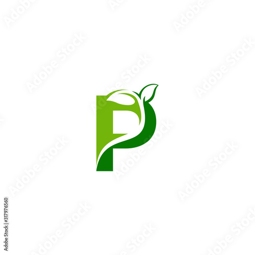 Combination of green leaf and initial letters P logo design vectors
