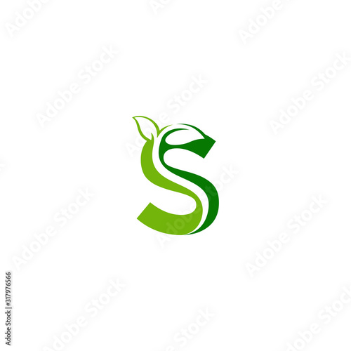 Combination of green leaf and initial letters S logo design vectors