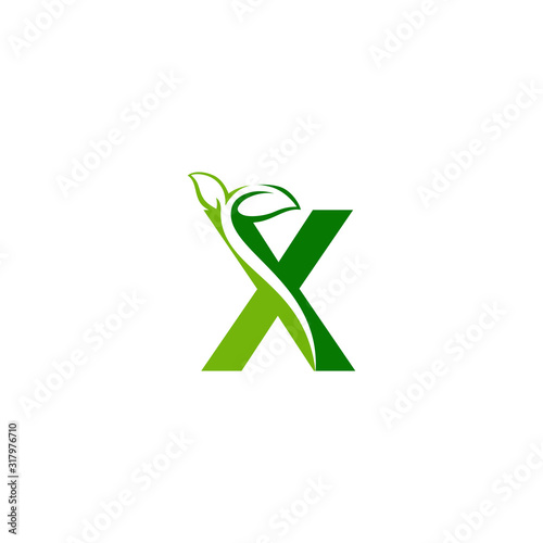 Combination of green leaf and initial letters X logo design vectors