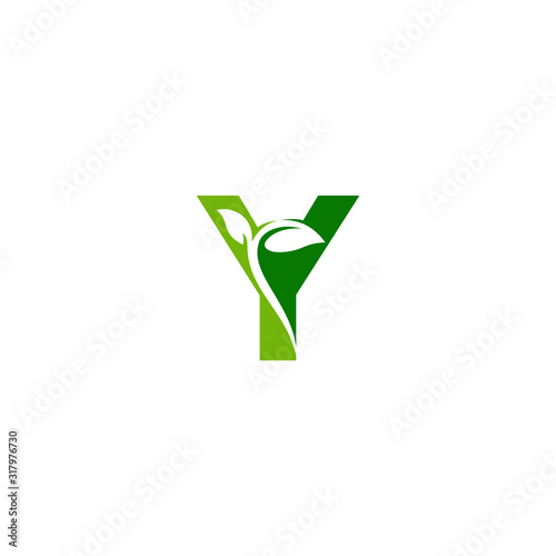 Combination of green leaf and initial letters Y logo design vectors
