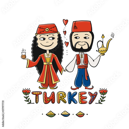 Travel to Turkey. Couple in national clothes for your design