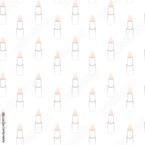 Seamless pattern with an image of a lipstick element. Decor for textiles and Wallpaper. Design of cosmetic products and packaging paper.