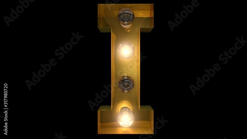 Animated Gold  Light Bulb Letters with 4 loop animations and alpha  I