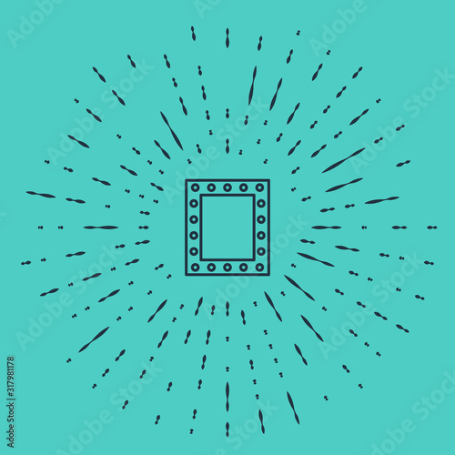 Black line Makeup mirror with lights icon isolated on green background. Abstract circle random dots. Vector Illustration