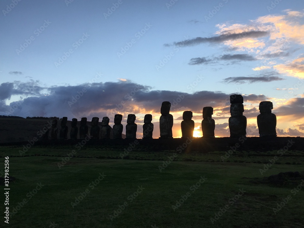 Easter Island skyline at sunset
