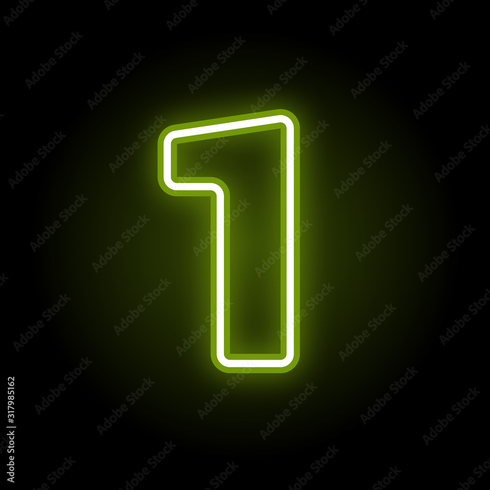 Vecteur Stock Green neon number 1 with glow on black background. Blur ...