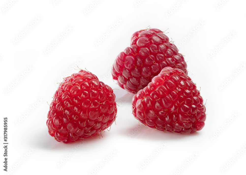 Red raspberries on white background. Red raspberries on white background.