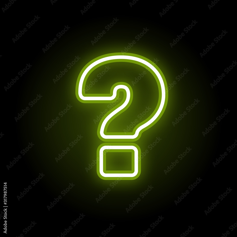 Green neon question sign with glow on black background. Blur effect is made with mesh. Vector illustration Green neon question sign with glow on black background. Blur effect is made with mesh. Vector illustration