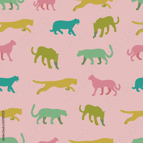 Vector seamless pattern background with wild cats.