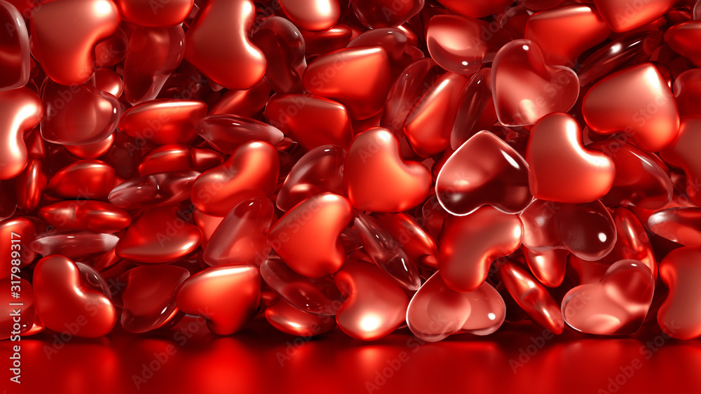 Beautiful golden background with hearts, Happy Valentine's Day! 3d illustration, 3d rendering.