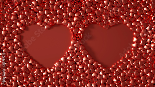 Two loving hearts, beautiful background card for Valentine's Day! 3d illustration, 3d rendering.