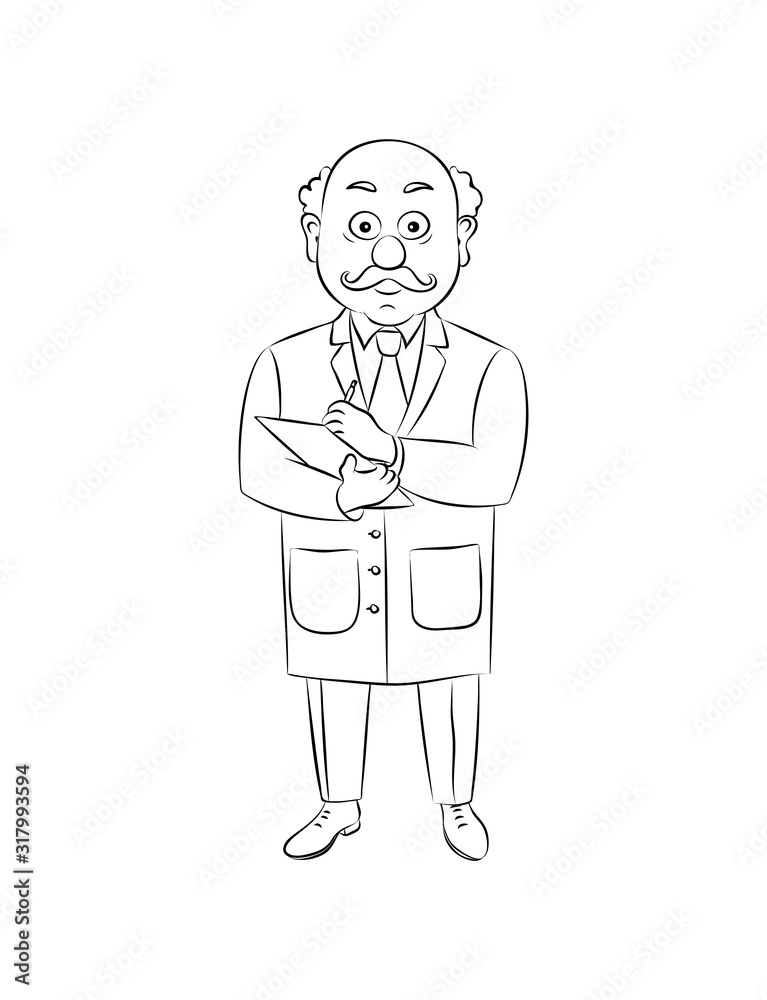 Isolated vector illustration of an elderly doctor, linear design Isolated vector illustration of an elderly doctor, linear design