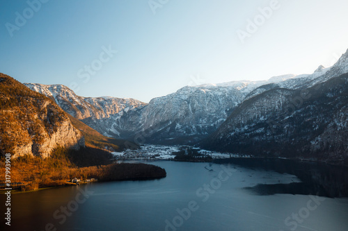 view of famous Hallstaetter Lake in the Austrian Alps  region of Salzkammergut  Austria