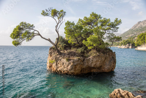 Fabulou morning view of famous Brela stone. Picture summer seascape of Adriatic sea,