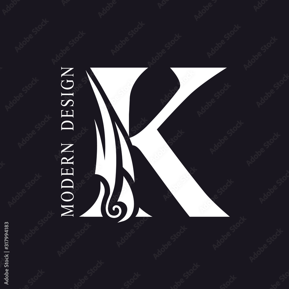 Creative Capital letter K. Graceful Royal Insignia. Calligraphic Beautiful Logo. Elegant Drawn Emblem for Book Design, Brand Name, Business Card, Restaurant, Boutique, Hotel. Vector illustration