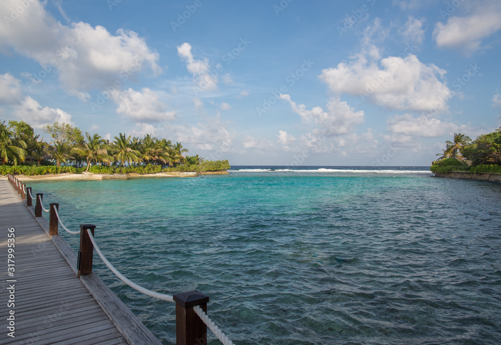 atoll lagoon at a tropical resort in the Maldives