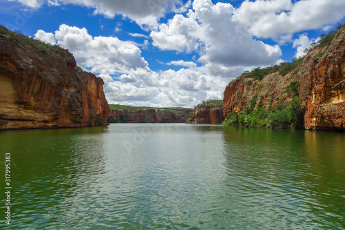 Canyon of San Francisco river, Sergipe, Brazil. Green waters, orange walls