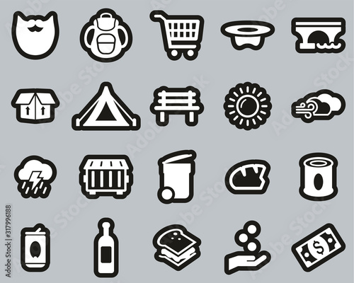 Homeless Lifestyle & Culture Icons White On Black Sticker Set Big