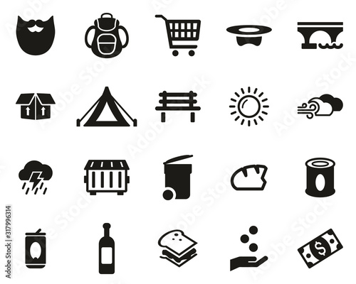 Homeless Lifestyle & Culture Icons Black & White Set Big