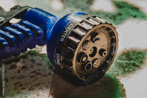 Blue hand watering nozzles, for watering in gardens