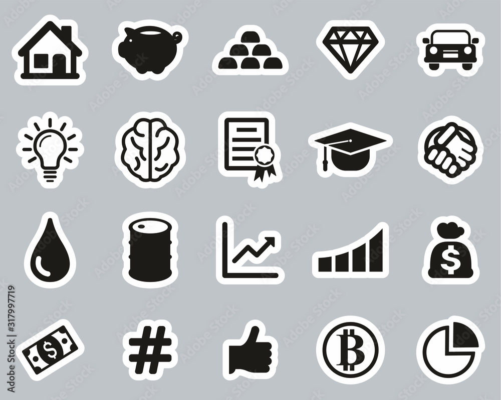 Investment Plan Icons Black & White Sticker Set Big Investment Plan Icons Black & White Sticker Set Big