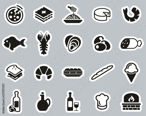 Italian Traditional Food & Culture Icons Black & White Sticker Set Big