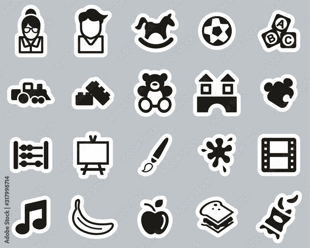 Kindergarten Or Day Care Icons Black & White Sticker Set Big Kindergarten Or Day Care Icons Black & White Sticker Set Big
