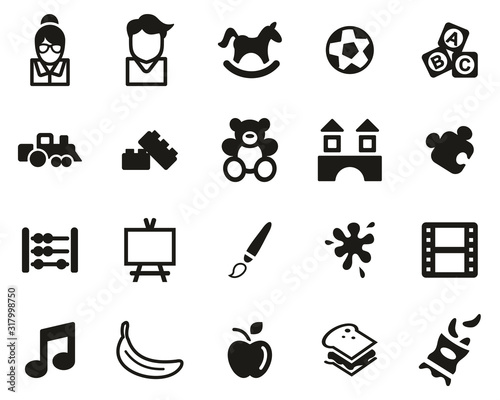 Kindergarten Or Day Care Icons Black & White Set Big