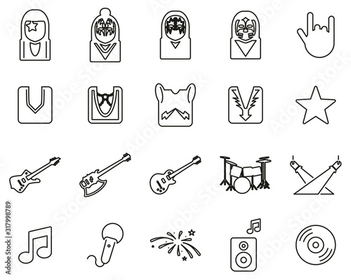 Kiss Band Icons Black & White Thin Line Set Big