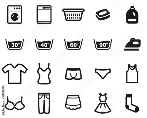 Laundry Or Washing Clothes Icons Black   White Set Big