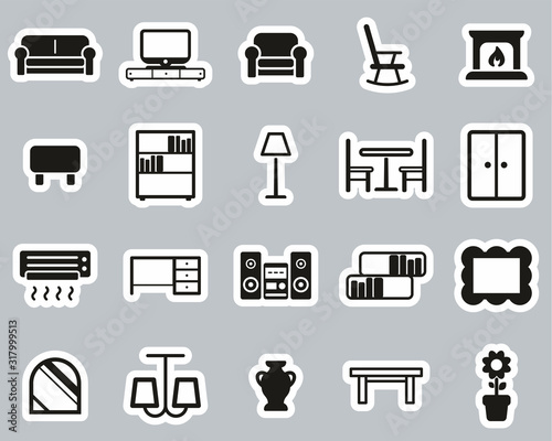 Living Room Furniture Icons Black & White Sticker Set Big