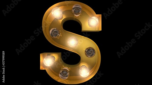 Animated Gold  Light Bulb Letters with 4 loop animations and alpha  S
