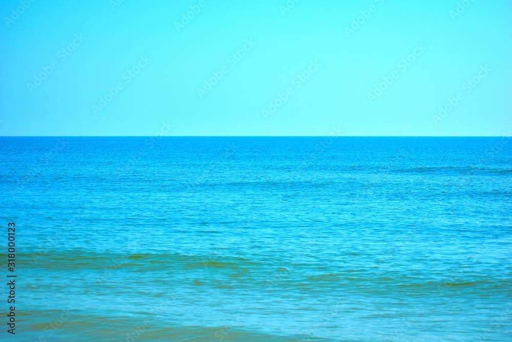 marine blue background. A seaside resort in the tropics. Views of the ocean horizon.