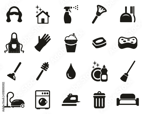 Maid Or Housekeeper Icons Black & White Set Big