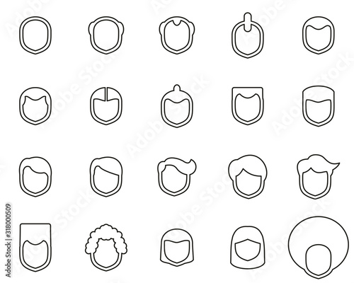 Male Haircut Style Icons Black & White Thin Line Set Big