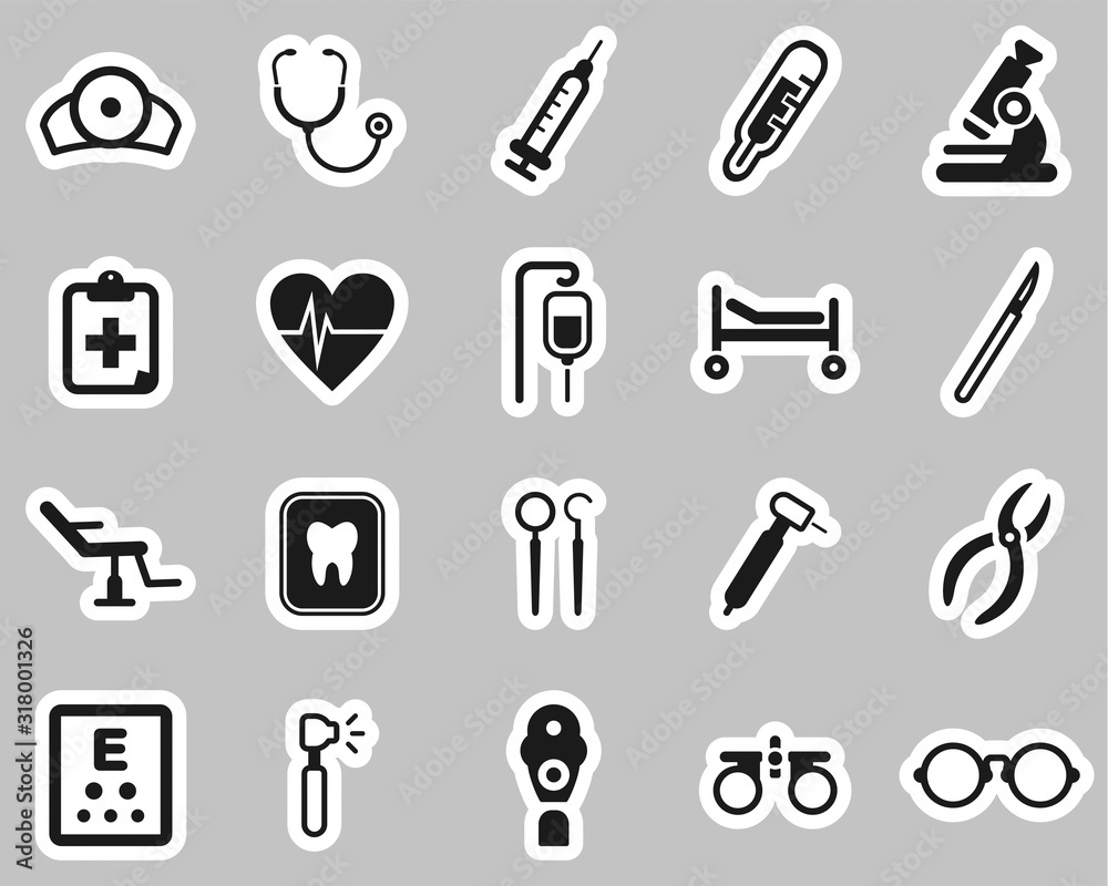 Medical Equipment Icons Black & White Sticker Set Big Medical Equipment Icons Black & White Sticker Set Big