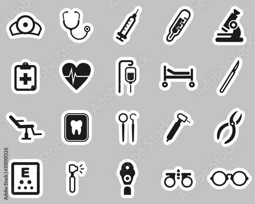 Medical Equipment Icons Black & White Sticker Set Big
