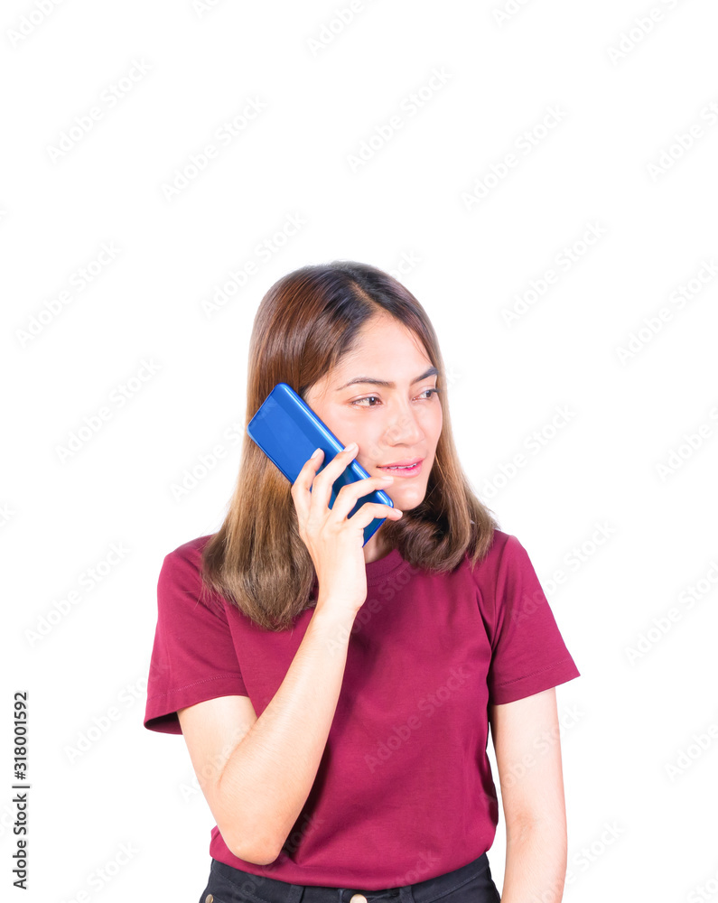 woman use smartphone talk. closeup on white background woman use smartphone talk. closeup on white background