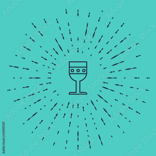 Black line Medieval goblet icon isolated on green background. Abstract circle random dots. Vector Illustration