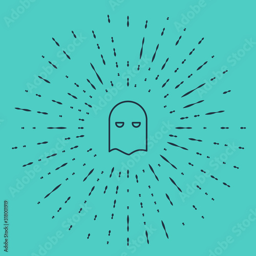 Black line Executioner mask icon isolated on green background. Hangman, torturer, executor, tormentor, butcher, headsman icon. Abstract circle random dots. Vector Illustration