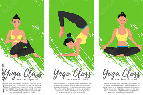 Yoga class vertical flyers in flat style
