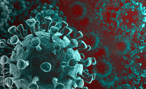 Coronavirus 2019-nCov novel coronavirus concept resposible for asian flu outbreak and coronaviruses influenza as dangerous flu strain cases as a pandemic. Microscope virus close up. 3d rendering. photo